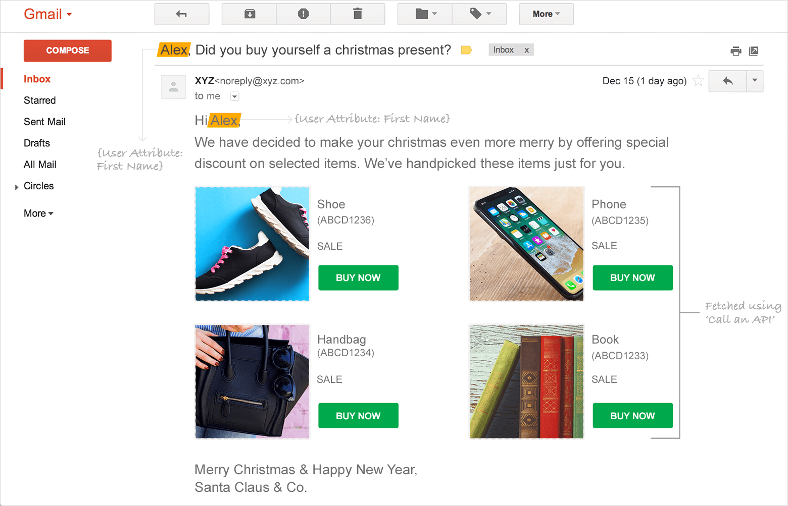 Christmas campaign Hyper-personalization example email