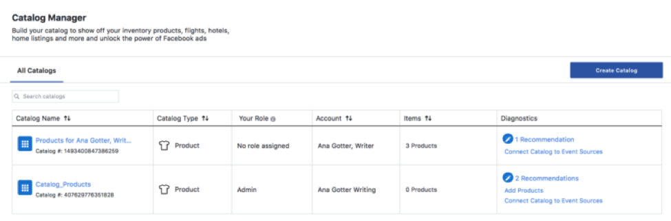 Facebook product catalog manager