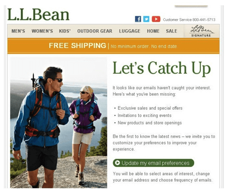 L.L. Bean lets subscribers easily - email 