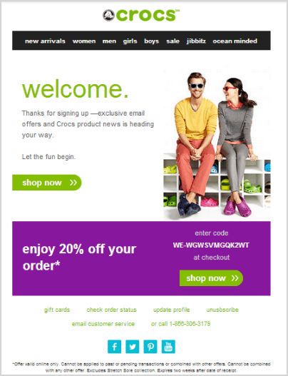 real time on-boarding email example by Crocs