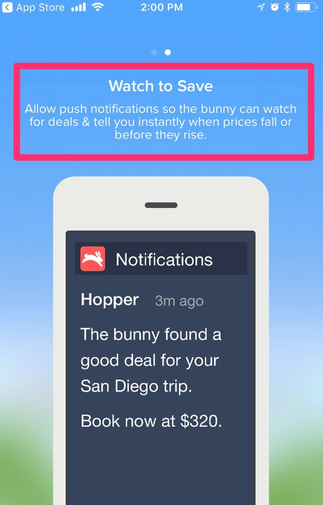 hopper mobile notification personalized offer for user