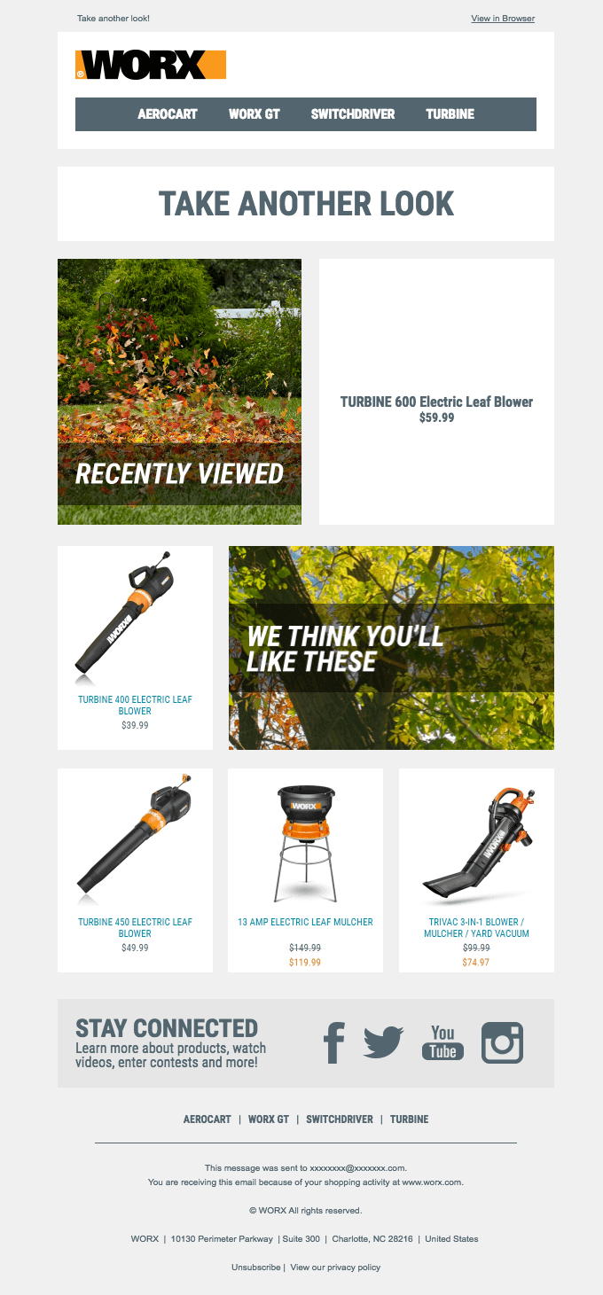Example: Product recommendations via automated email by Worx