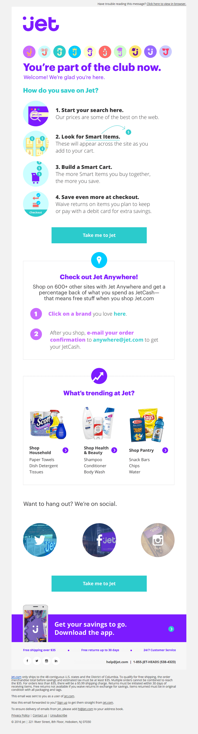 Triggered email example by Jet