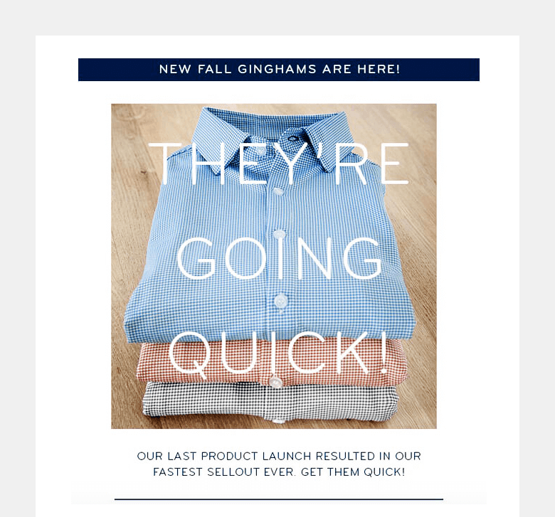 Example: Using scarcity principle in automated email by Mizzen+Main