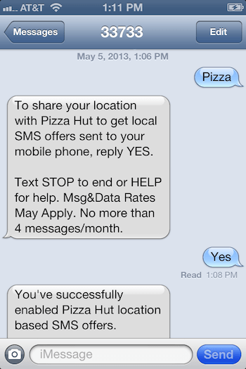Triggered Localised SMS Marketing Example 