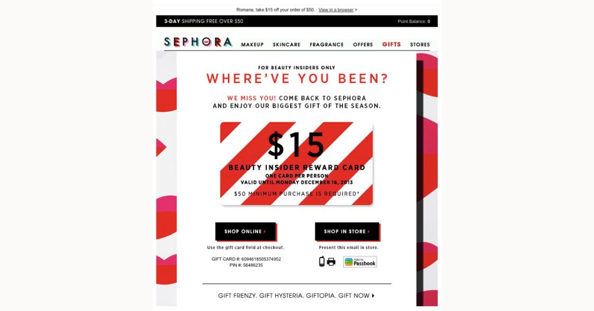 Sephora - Re-engagement emails