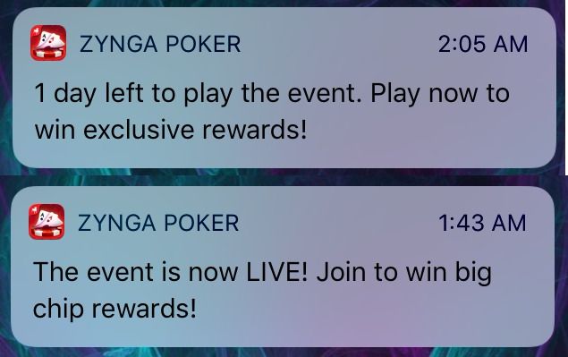 Zynga Poker comunicating through push and in-app notification on mobile devices as multi channel markeitng example