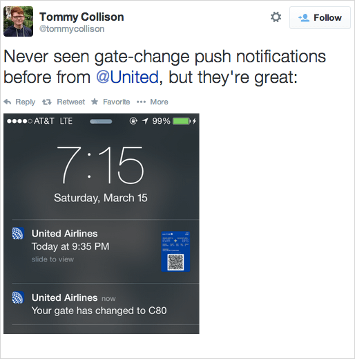 United Airlines, Push Notification Example | WebEngage