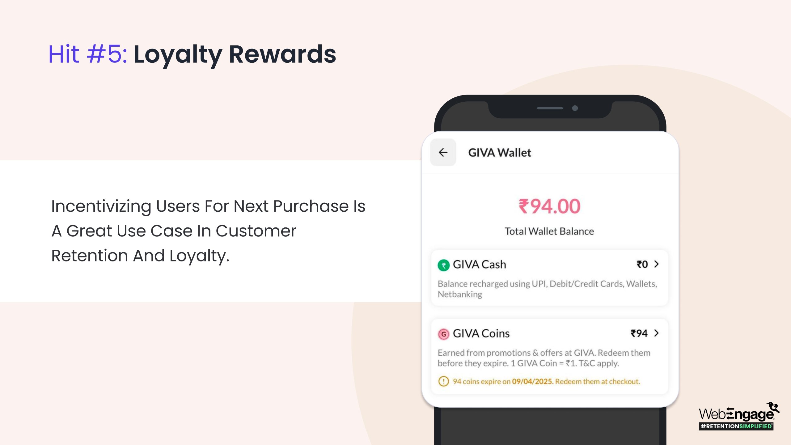 The image shows GIVA's loyalty rewards wallet in their mobile app.