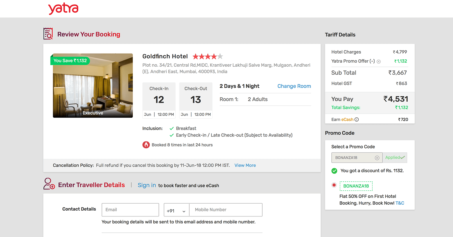 Yatra checkout page
