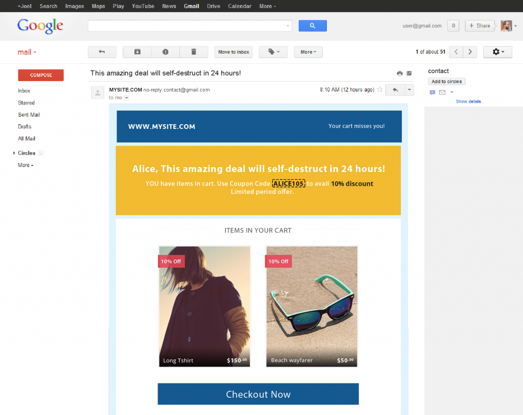 shopping cart recovery or cart abandonment email template