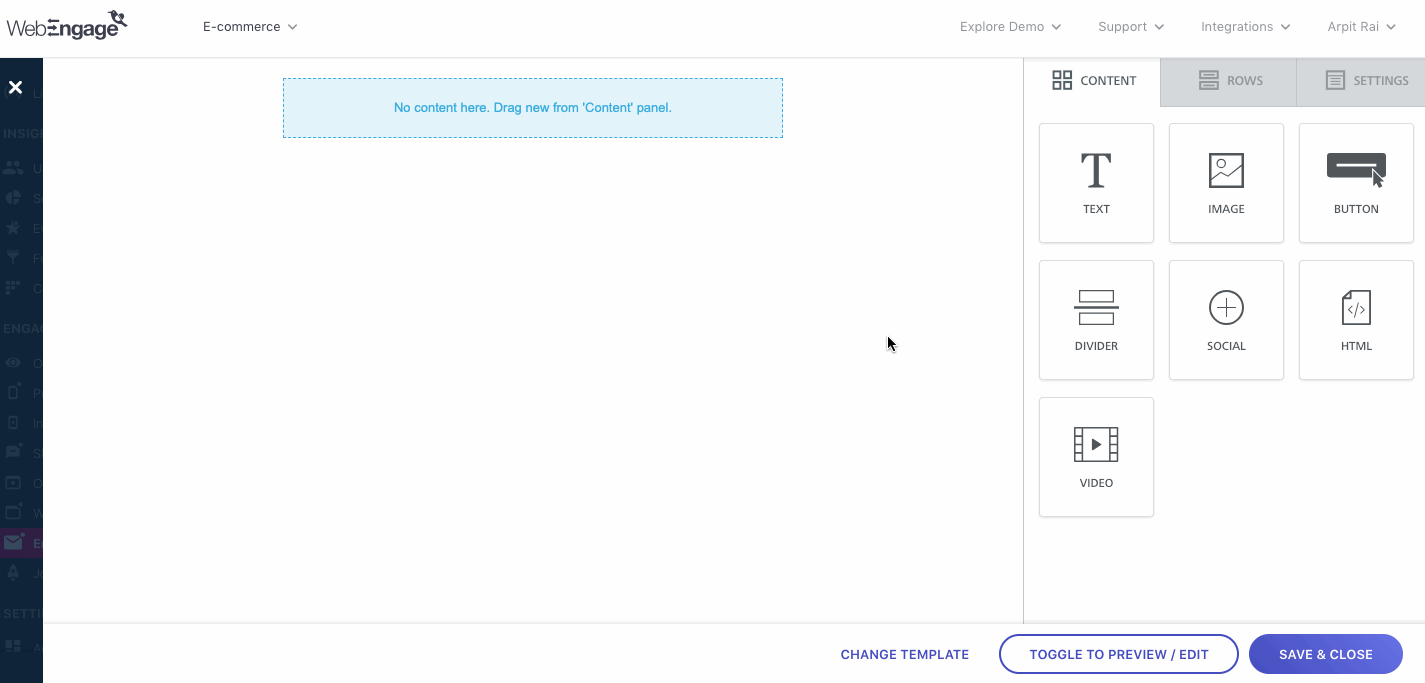 Drag & Drop Editor with WebEngage