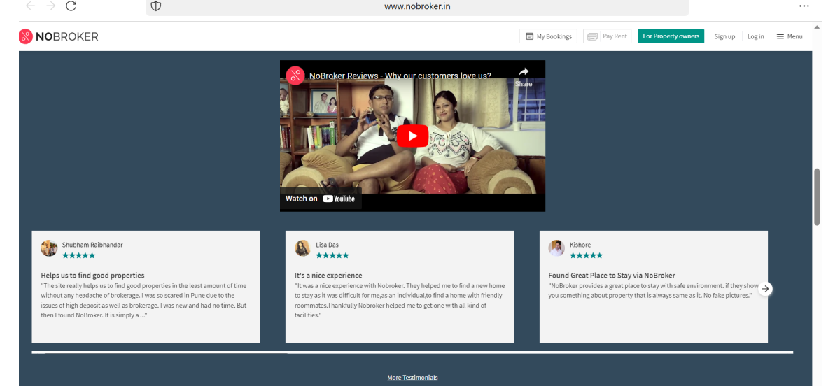 NoBroker real estate video testimonials
