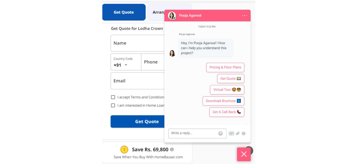 live chat feature on the HomeBazaar website