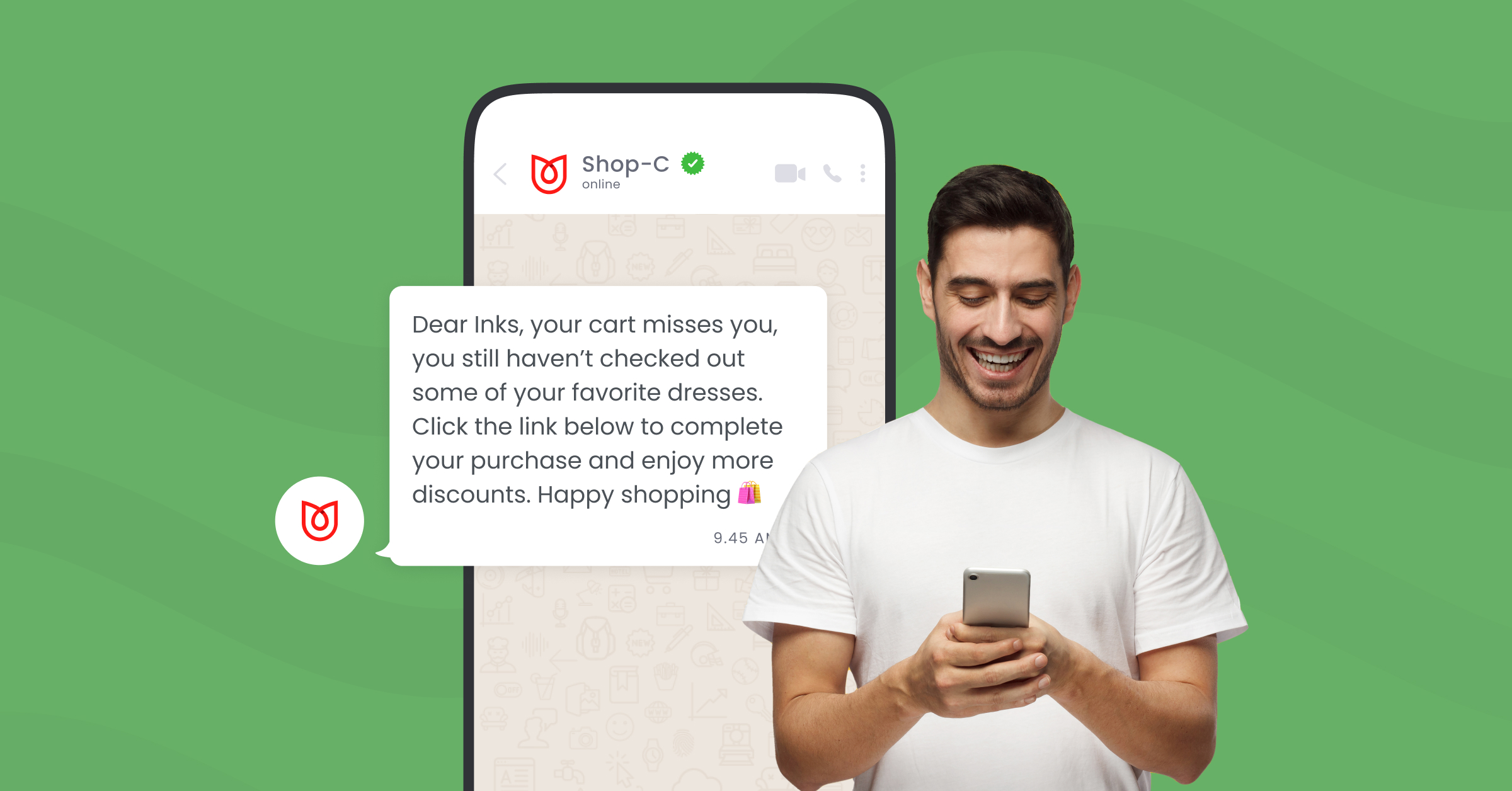WhatsApp message with cart abandonment text